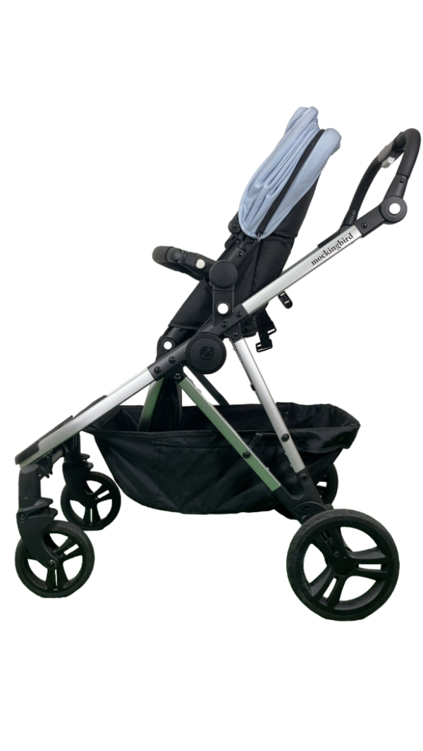 Mockingbird Single to Double 2.0 Stroller, 2024, Silver with Black Leather, Watercolor Drops, Sky For Cheap - Image 4