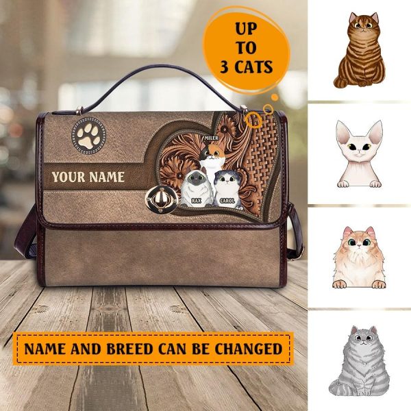 Cat In Heart Shape Cat Personalized Flap Handbag, Personalized Gift for Cat Lovers, Cat Mom, Cat Dad - FB007PS02 For Discount - Image 2