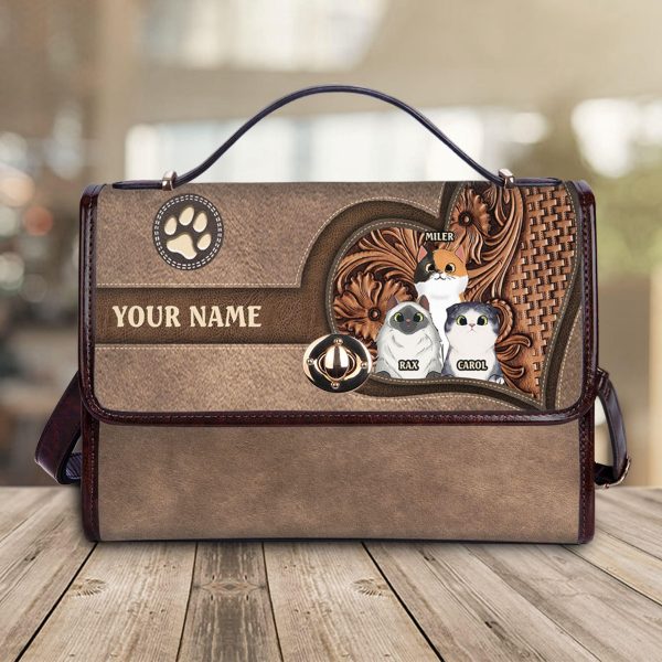 Cat In Heart Shape Cat Personalized Flap Handbag, Personalized Gift for Cat Lovers, Cat Mom, Cat Dad - FB007PS02 For Discount